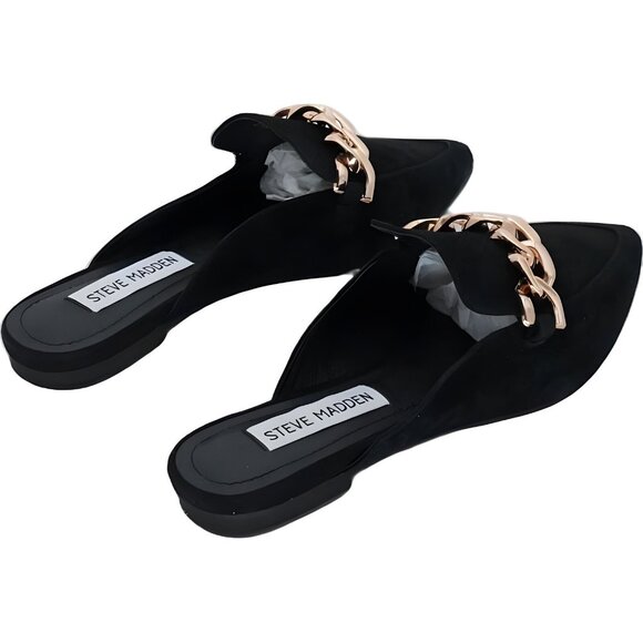 Steve Madden Almah Black Pointy Toe Chain Slip On Mules Women Size 4 - Picture 3 of 6